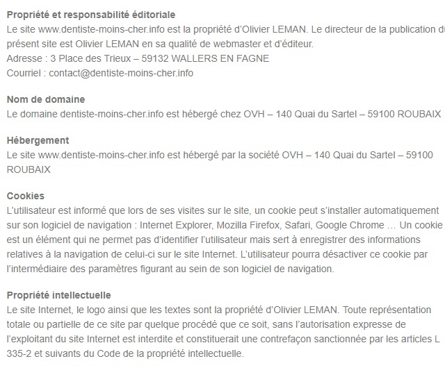 Mentions Légales du Site Dentiste Moins Cher